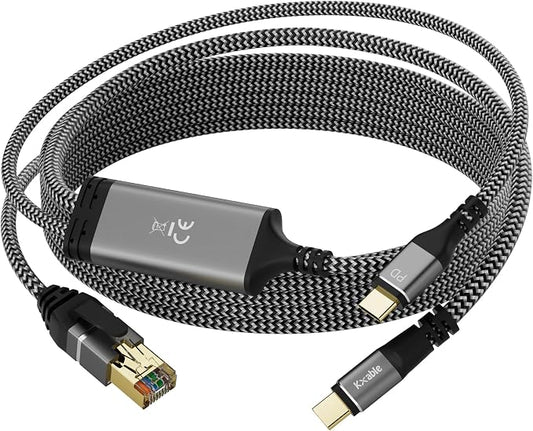 USB C to Ethernet Cable 10 FT, Type C to RJ45 Cord by Kxable