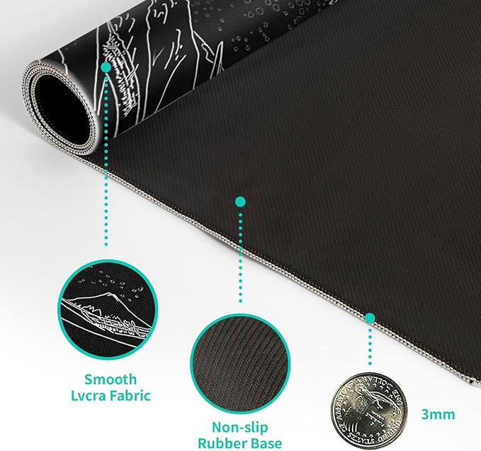 Japanese Gaming Mouse Pad Abstract Black Mouse Pad 31.5x11.8 Inch Black Sea - Image 8