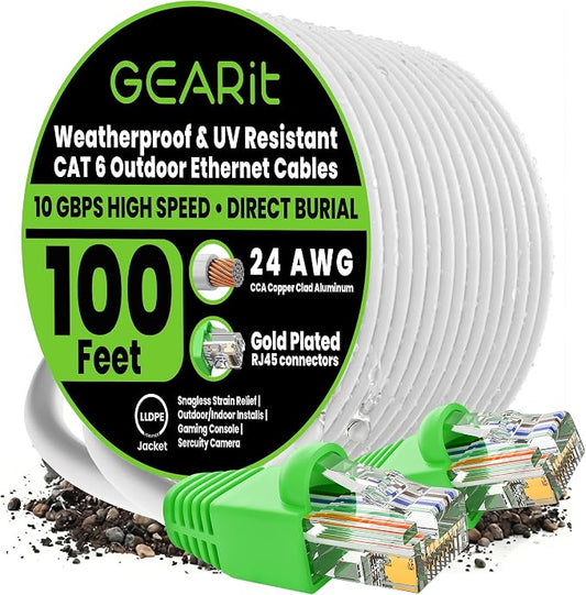 GEARit RJ45 Cat-6 Ethernet Patch Cable, 10Gpbs Transfer Speed, Copper Clad by GEARit
