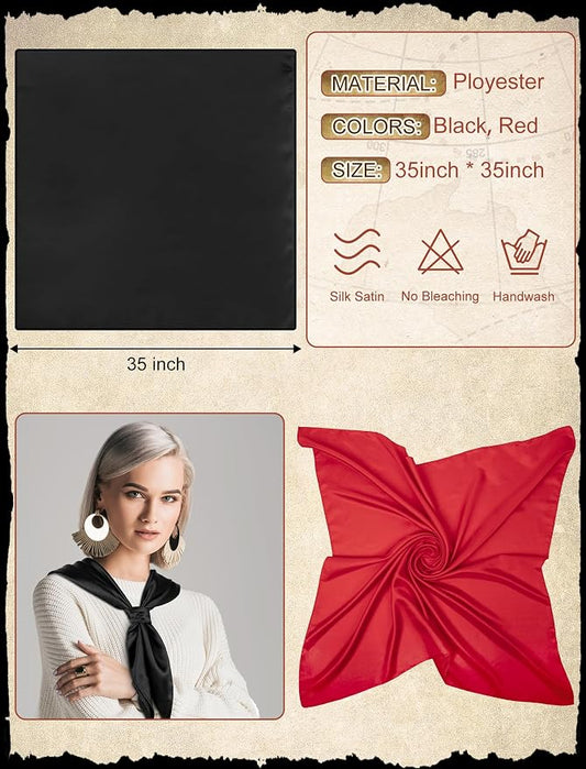 Senker Fashion 35" Head Scarf for Women, Pirate Costume Accessories Silk Red - Image 2