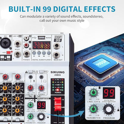 6 Channel Audio Mixer Professional Sound Board Console w/99 DSP Effects 48V - Image 8