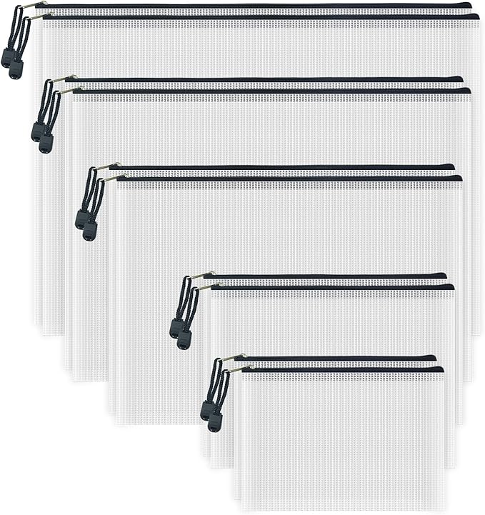AUSTARK 10 Pcs Zipper File Bags, Waterproof Plastic Mesh Pouch by AUSTARK