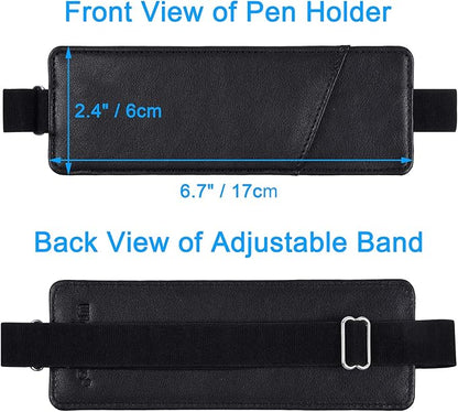 Wisdompro Adjustable Elastic Band Pen Holder, 2 Packs PU Leather Pencil Holder - Image 3
