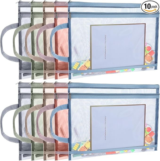 10 Pack Colored Mesh Zipper Pouch Bags, Double-Layer Nylon Puzzle Building by Unknown