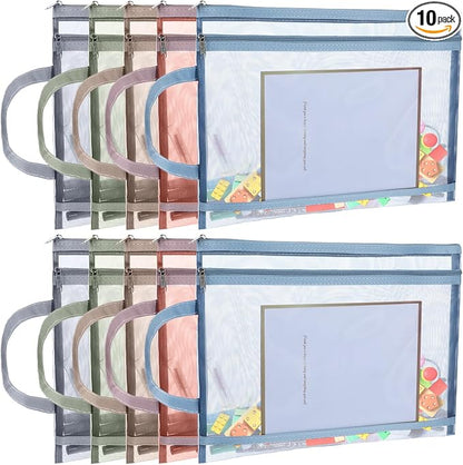 10 Pack Colored Mesh Zipper Pouch Bags, Double-Layer Nylon Puzzle Building by Unknown