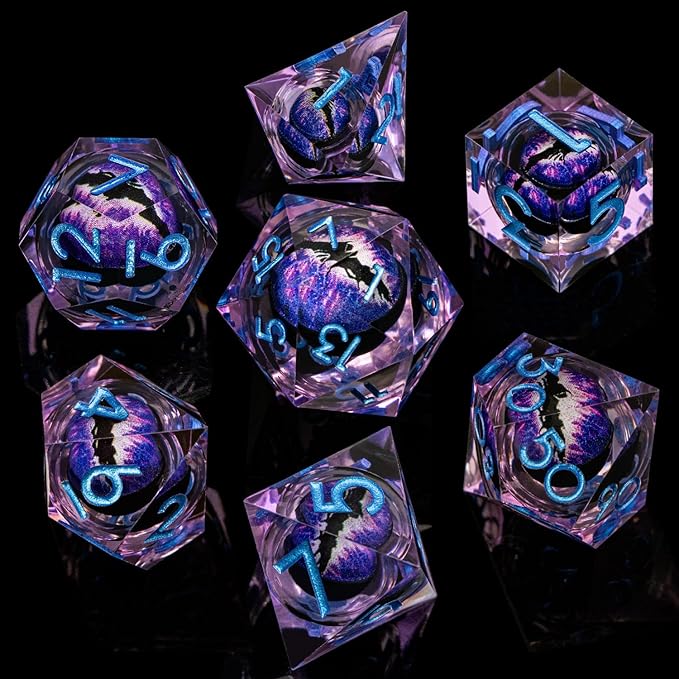 ARUOHHA DND Resin Dice Dragon Eye Dice Liquid Core Purple Sharp Edged Dice Set - Image 2