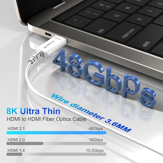 8K Fiber Optic HDMI Cable 10 FT, 8K@60Hz 4K@240Hz, Thin Extra Long HDMI Cable - Image 2