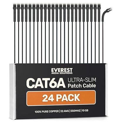 Everest Ultra Slim Cat6a Ethernet Patch Cables 3ft Black by EverestMediaSolutions