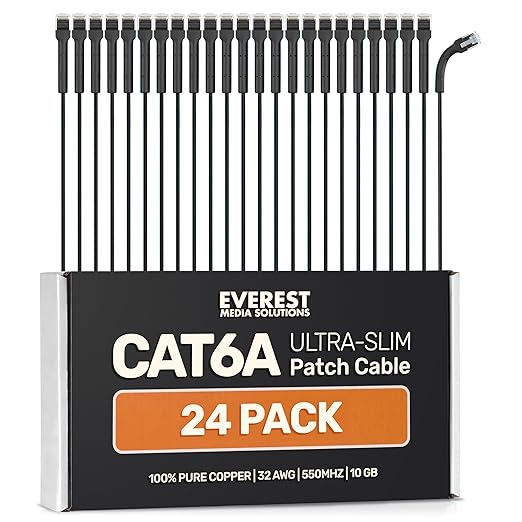 Everest Ultra Slim Cat6a Ethernet Patch Cables 6ft Black by EverestMediaSolutions