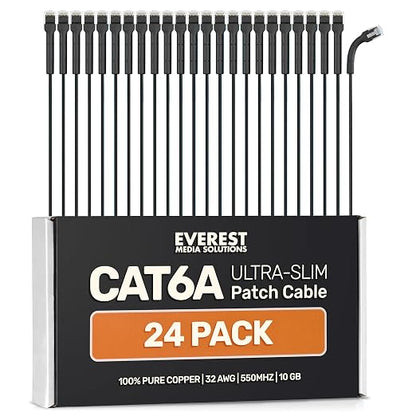 Everest Ultra Slim Cat6a Ethernet Patch Cables 2ft Black by EverestMediaSolutions