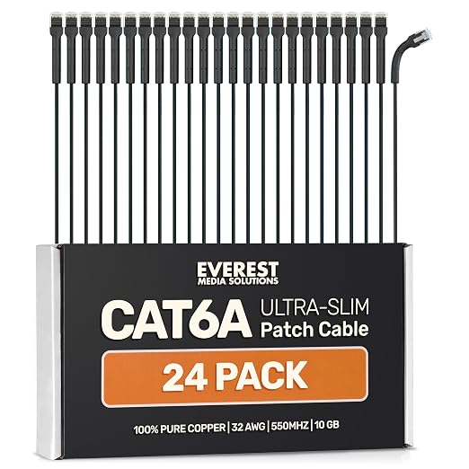 Everest Ultra Slim Cat6a Ethernet Patch Cables 2ft Black by EverestMediaSolutions