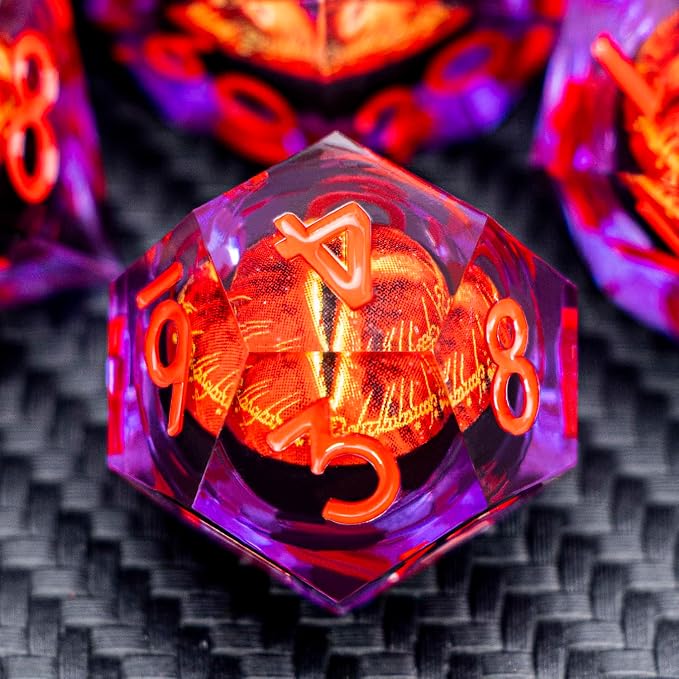 ARUOHHA DND Resin Dice Gazes Eye Dice Purple Red Liquid Core Flaming RPG Sharp - Image 4