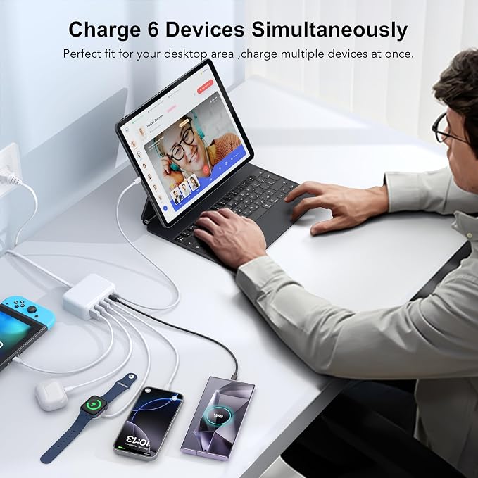 USB C Fast Charger, 100W GaN 6 Port Type C Charging Station Hub Block Cube - Image 5