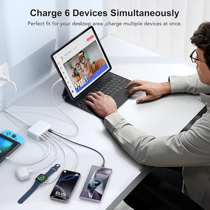 USB C Fast Charger, 100W GaN 6 Port Type C Charging Station Hub Block Cube - Image 5