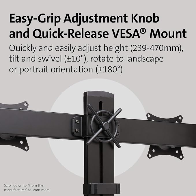 Kensington Dual Monitor Mount for Desk, C-clamp Vesa Monitor Stand Fits 2 - Image 3
