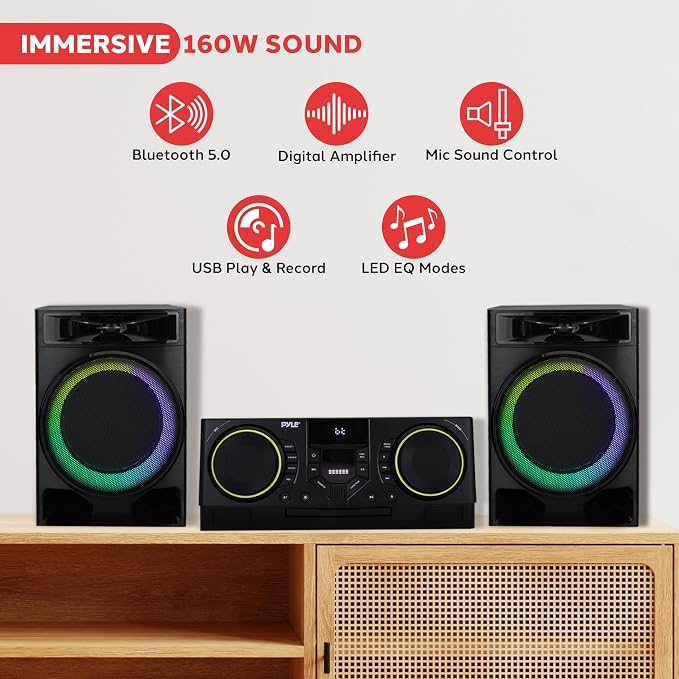 Pyle CD Stereo System with Bluetooth, MP3/DVD/CD Playback, Dual USB Recording - Image 2