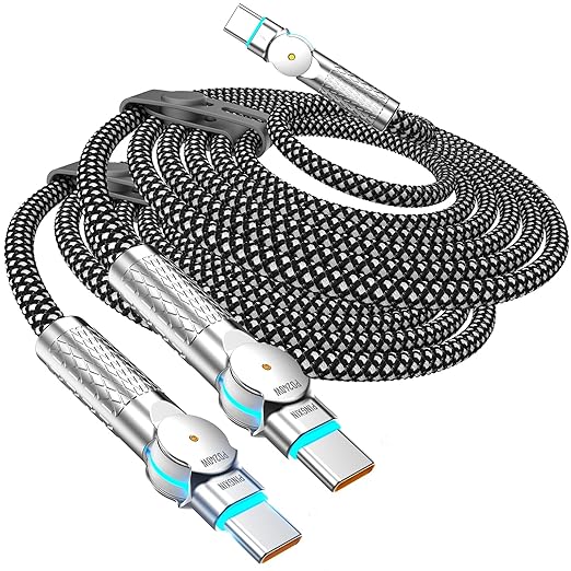 USB C to USB C Cable 6.6ft, 240W 2-Pack Braided 180°Rotating Type C Charging by PINGXIN