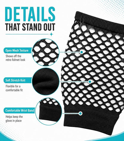 Seeksmile Women's Girls 80's Theme Party Emo Fingerless Arm Fishnet Gloves - Image 5