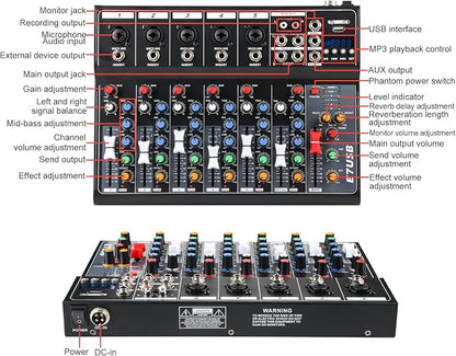 Dj Mixers 7 Channel Audio Mixer Sound Board - Image 3