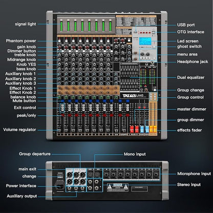 Digital Mixer 16 Channel, Sound Board Mixing Console, Dual DSP Reverb, Dual - Image 7