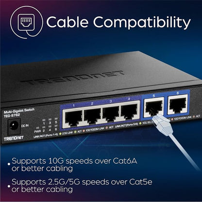 TRENDnet 6-Port 10G Switch, 4 x 2.5G RJ-45 Base-T Ports, 2 x 10G RJ-45 Ports - Image 12