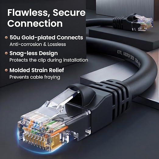 GEARit Cat 6 Ethernet Patch Cables 7 ft Black, CAT6 High Speed 24AWG 10Gbps - Image 4