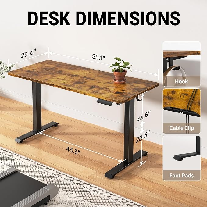 Veken 55 Inch Large Electric Standing Desk, Heights Adjustable, Sit to Stand Up - Image 3