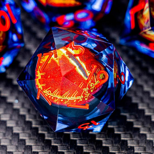 ARUOHHA DND Resin Dice Gazes Eye Dice Blue Red Liquid Core Flaming RPG Sharp by ARUOHHA