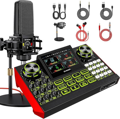 Podcast equipment bundle with live sound card audio mixer, podcast equipment by tenlamp