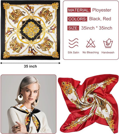 Senker Fashion 35" Head Scarf for Women, Pirate Costume Accessories Silk Red - Image 2