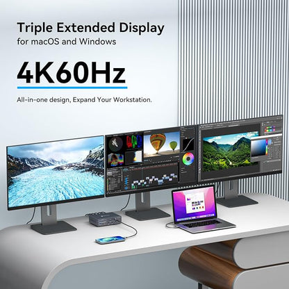 TJCXELE Displaylink Docking Station 4K@60Hz 3 Monitors USB C Dock - Image 3