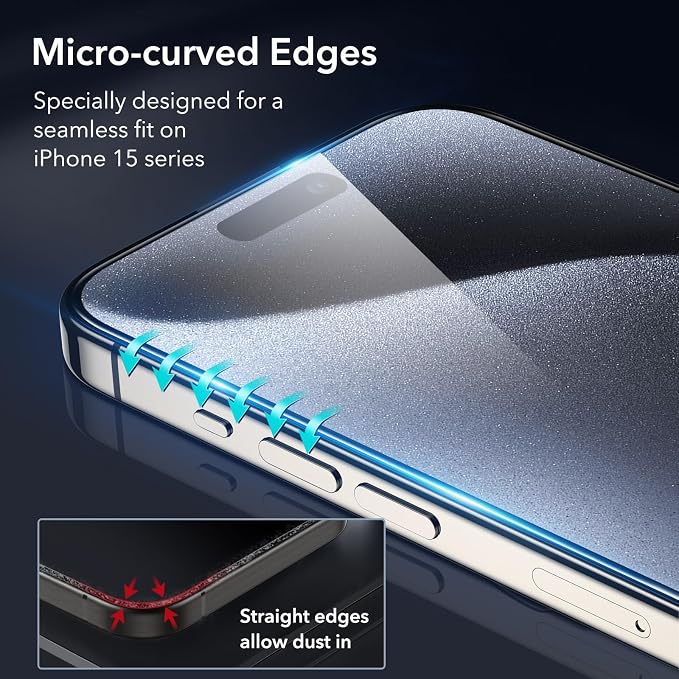 ESR 3 Pack for iPhone 15 Pro Max Screen Protector, Full Coverage Tempered Glass - Image 4