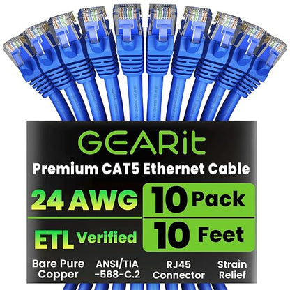 GearIT 10-Pack, Cat5e Ethernet Patch Cable 10 Feet by GEARit