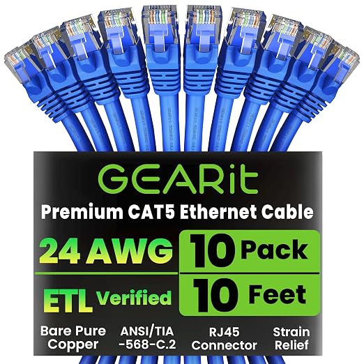 GearIT 10-Pack, Cat5e Ethernet Patch Cable 10 Feet by GEARit
