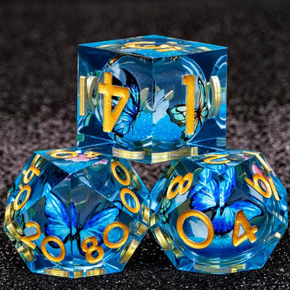 Butterfly DND Dice Blue Liquid Core Dice Set - Image 6