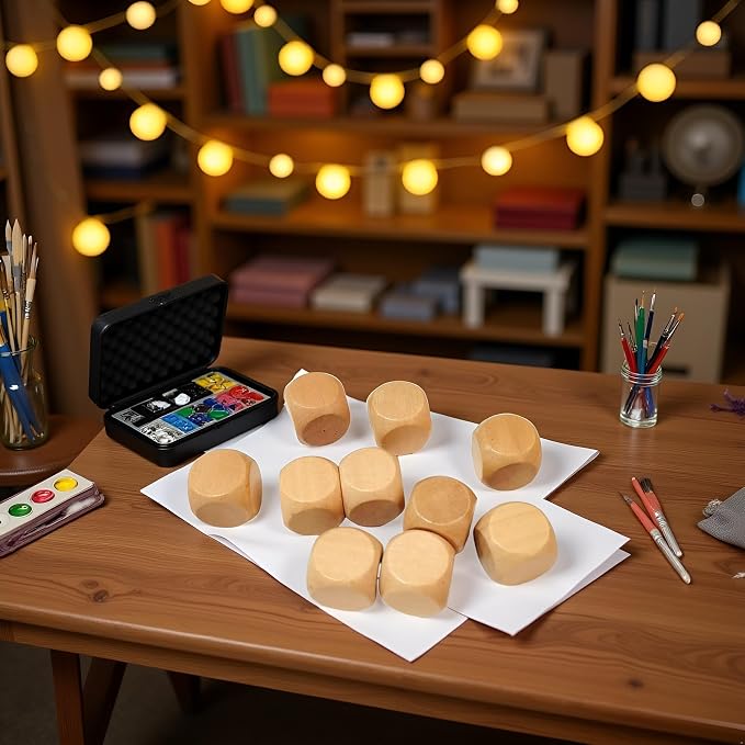 10 Pcs Wooden Dices, Round Corner Cube Dice 6 Sided Blank Dice DIY Graffiti - Image 3