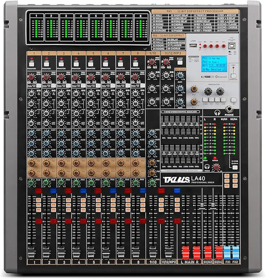 Professional Audio Mixer, 12 Channel Sound Board Mixing Console, Dual DSP by TKLBLS