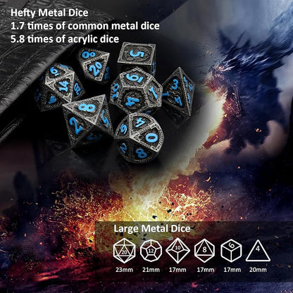 Haxtec Metal DND Dice Set Black Blue Dragon D&D Dice Set - Image 6