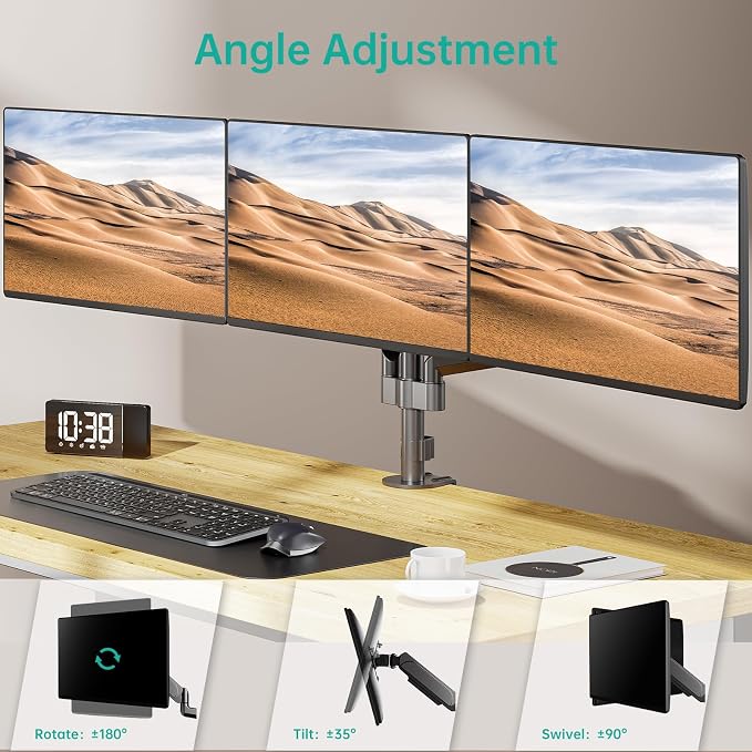 WALI Triple Monitor Mount for 13-27 inch Screens, Adjustable 3 Monitors Desk - Image 5