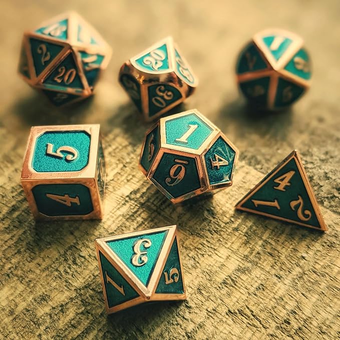 Haxtec DND Metal Dice Set Copper Teal Polyheral Dice Compatible - Image 4