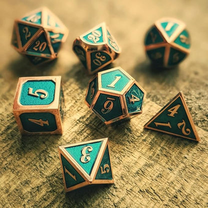 Haxtec DND Metal Dice Set Copper Teal Polyheral Dice Compatible - Image 4