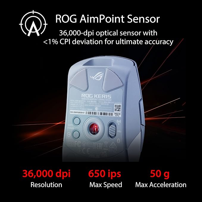 Asus ROG Keris Wireless AimPoint Gaming Mouse, Tri-mode connectivity, 36000 DPI - Image 2