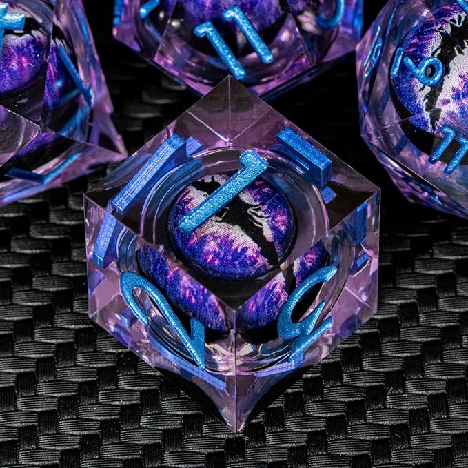 ARUOHHA DND Resin Dice Dragon Eye Dice Liquid Core Purple Sharp Edged Dice Set - Image 3