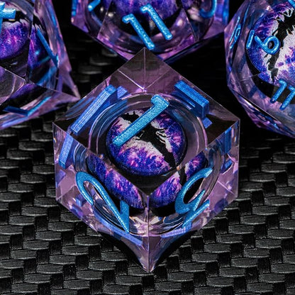 ARUOHHA DND Resin Dice Dragon Eye Dice Liquid Core Purple Sharp Edged Dice Set - Image 3