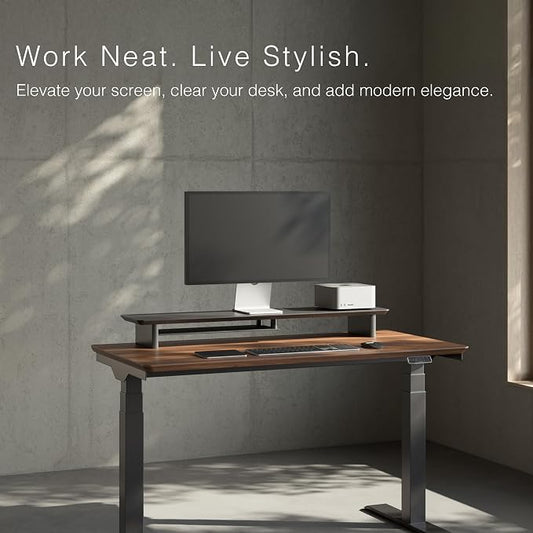 Walnut Dual‑Tier Monitor Stand for Modern Desk Setup – Minimalist Wooden Riser - Image 2