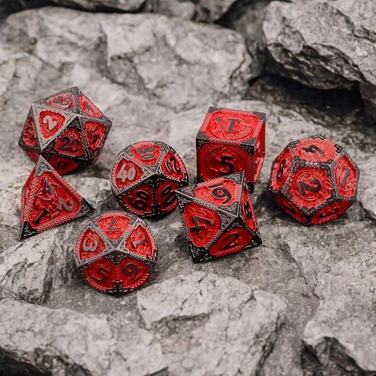 PJOY Metal DND Dice Set D&D Dragon Dice Black Red - Image 2