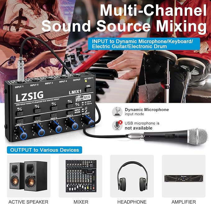 LZSIG Mini Audio Mixer, Stereo Line Mixer - Image 3