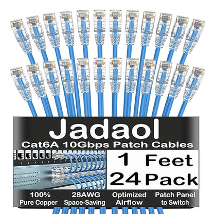 Jadaol UL Listed Patch Cables Cat 6a / Cat 6 1 ft 24-Pack, 10Gbps 550MHz Slim by Jadaol