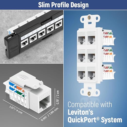 Everest 45° Angled RJ45 Cat6A Keystone Jacks 20-Pack in White - Image 7
