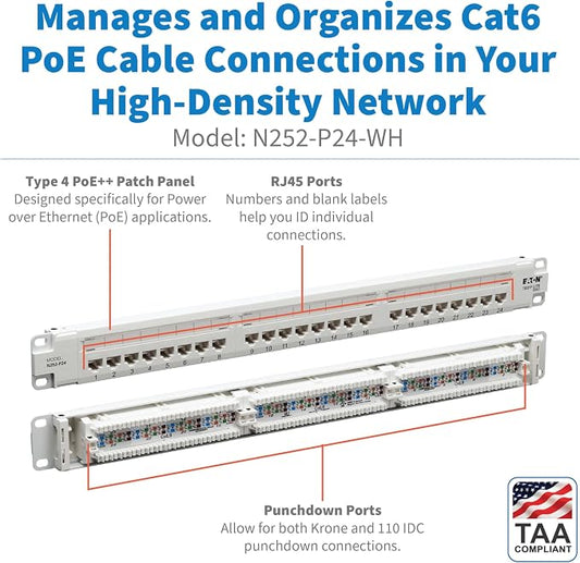 Tripp Lite Series 24-Port Patch Panel 1U Rack Mount, Cat6 RJ45 Ethernet - Image 2